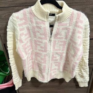 Cream and Pink Patterned Knit Jacket size M